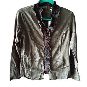 Neon Buddha Green Blazer Fitted Ruffled Trim